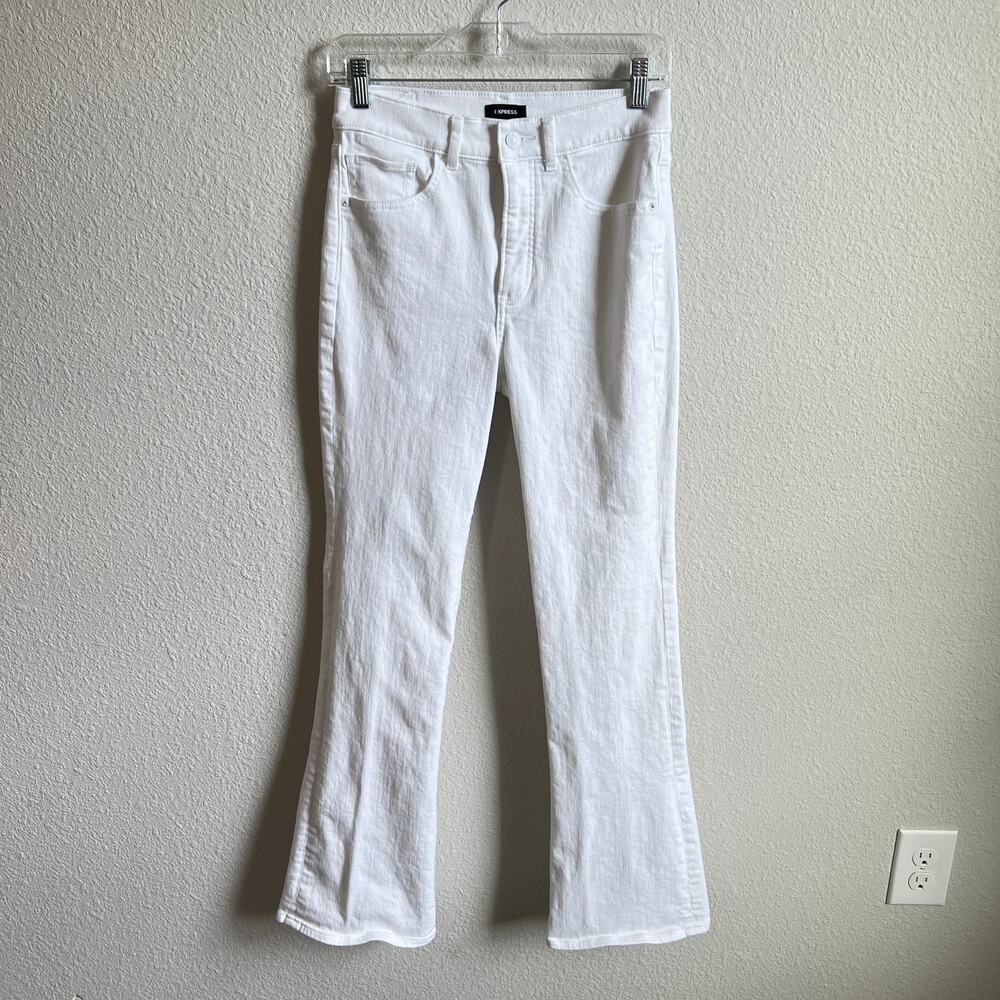 Express High Rise Bootcut White Denim Jeans Women's 4 Stretch Preppy Casual - Picture 2 of 8